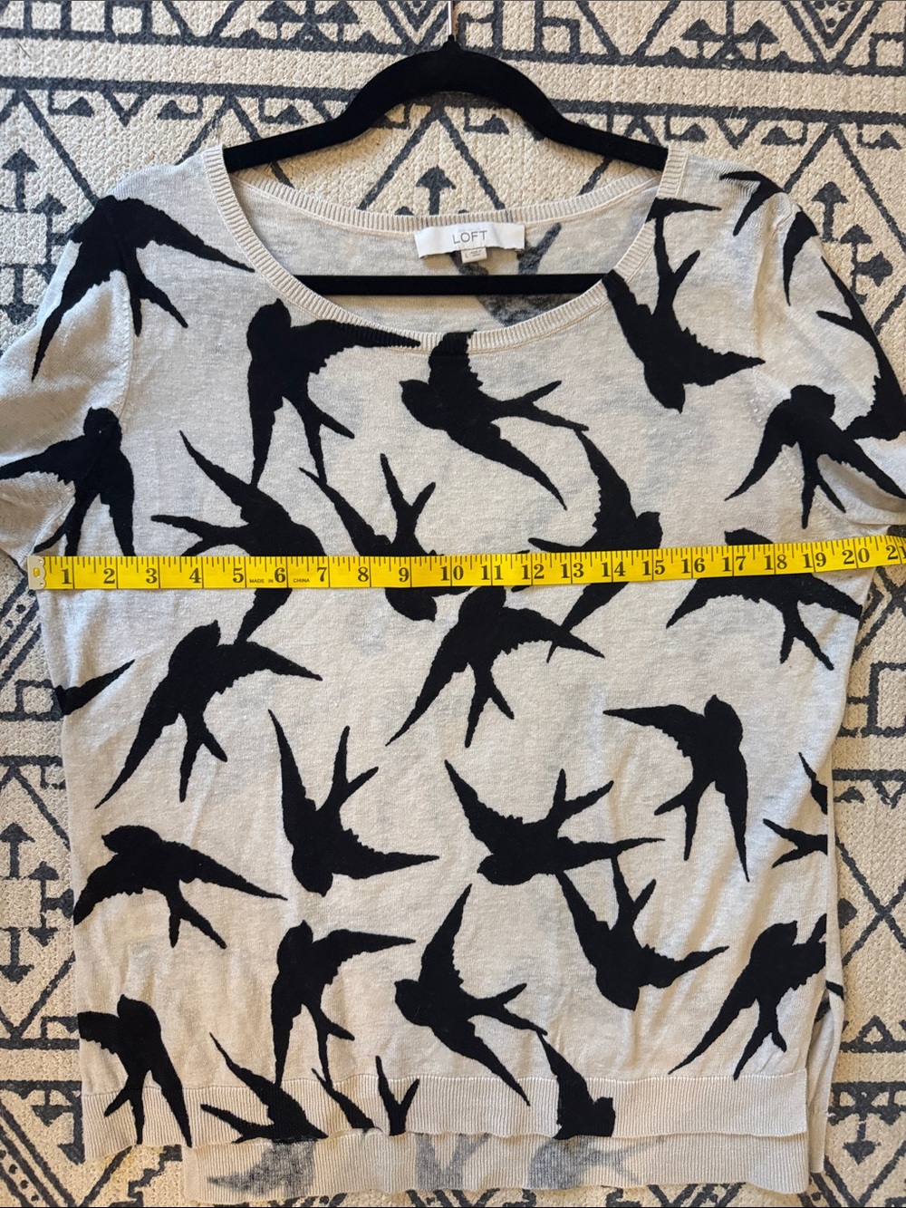 LOFT Light Beige Sweater with Black Bird Swallow Print - Picture 7 of 8